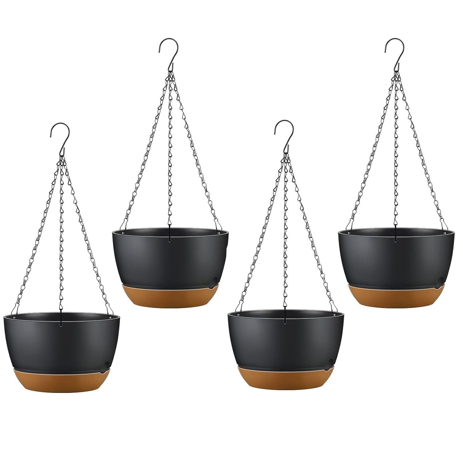 4Pcs 9.64In Diameter Hanging Planter with Drainage Holes Removable Self-Watering Tray Plastic Hanging Flower Plant Pots For Indoor Outdoor Herb Ivy Fern