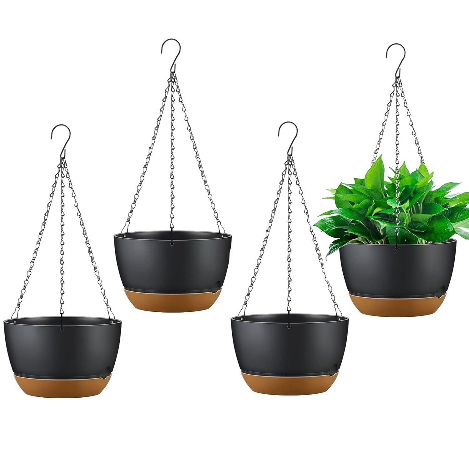 4Pcs 9.64In Diameter Hanging Planter with Drainage Holes Removable Self-Watering Tray Plastic Hanging Flower Plant Pots For Indoor Outdoor Herb Ivy Fern