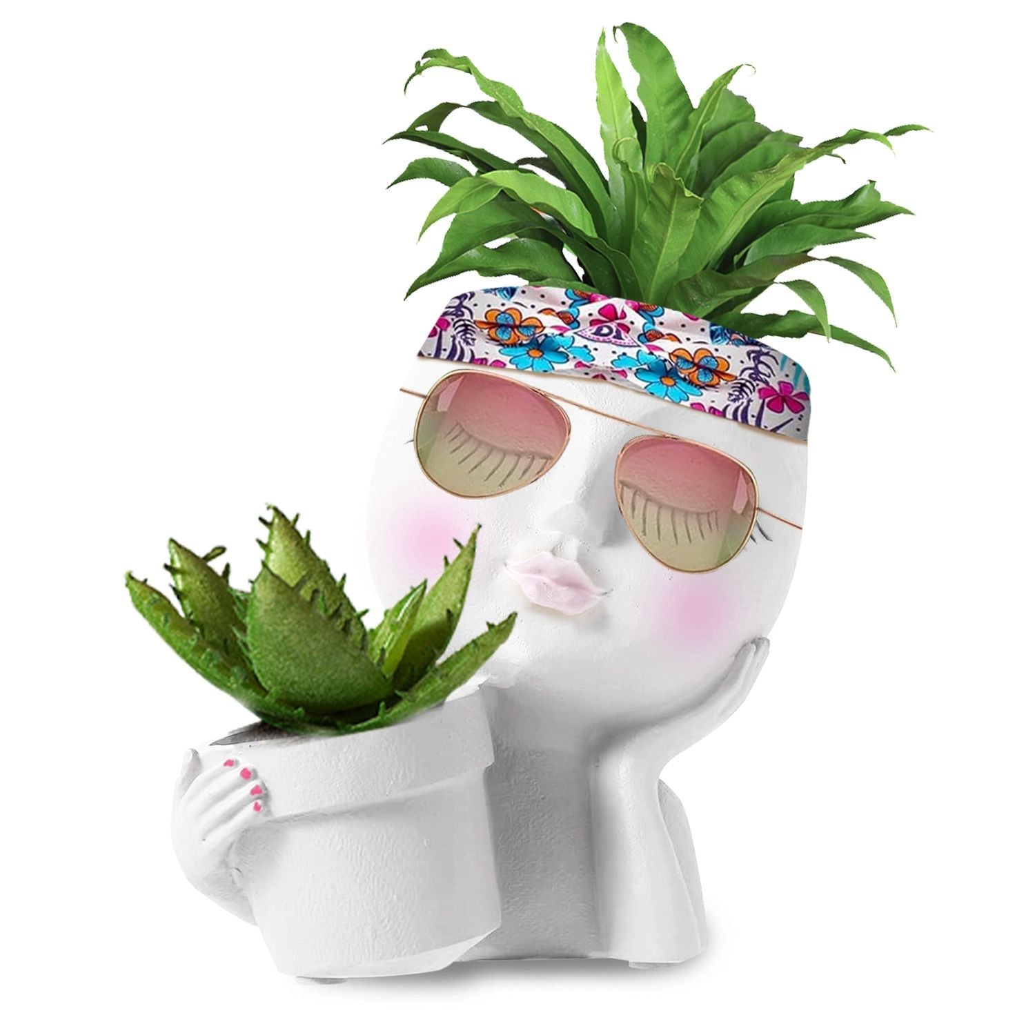 Girl Face Planter Pot Dual Opening Flower Pot With Drainage Hole Lady Head Resin Plant Pot For Succulent Cactus Indoor Outdoor