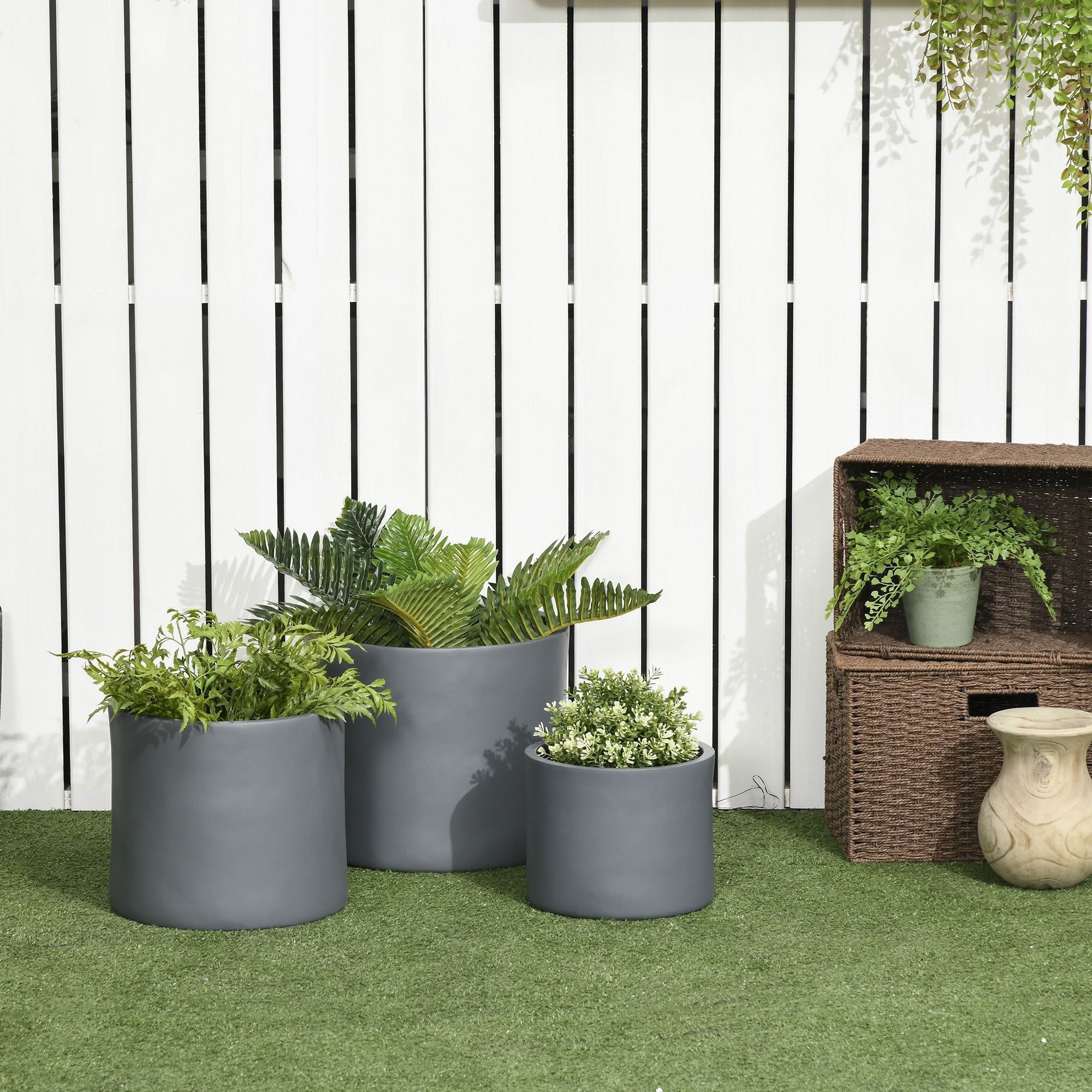 Set of 3 Outdoor Planter Set, 13/11.5/9in, MgO Flower Pots with Drainage Holes, Outdoor Ready & Stackable Plant Pot for Indoor, Entryway, Patio, Yard, Garden