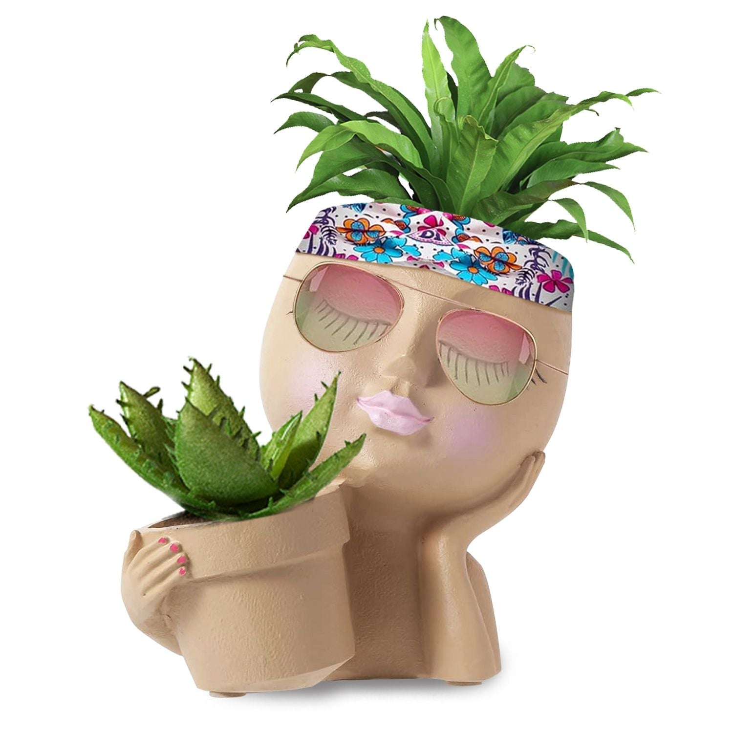 Girl Face Planter Pot Dual Opening Flower Pot With Drainage Hole Lady Head Resin Plant Pot For Succulent Cactus Indoor Outdoor