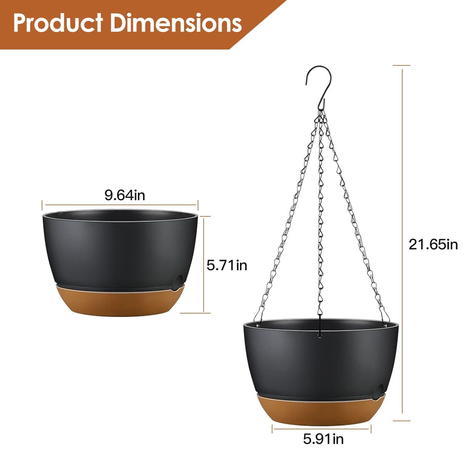 4Pcs 9.64In Diameter Hanging Planter with Drainage Holes Removable Self-Watering Tray Plastic Hanging Flower Plant Pots For Indoor Outdoor Herb Ivy Fern